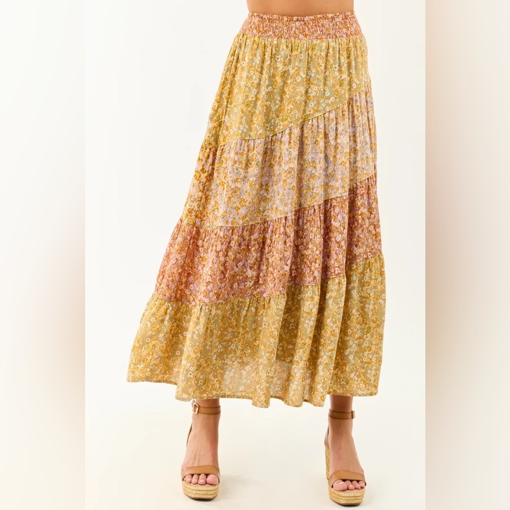 NWT Angie Clothing Boho Floral Print Mixed Media Maxi Skirt - Picture 6 of 14